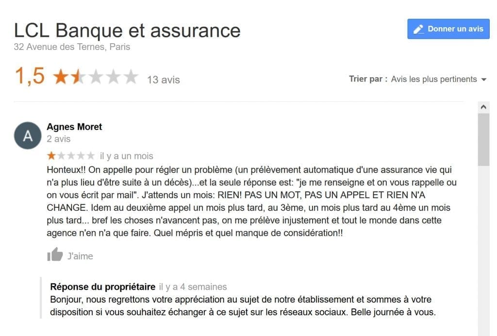 découvrez les avis sur lcl, la banque à votre service. consultez les retours d'expérience de clients pour mieux comprendre les services proposés, la qualité du conseil et la satisfaction générale des utilisateurs. faites un choix éclairé pour votre avenir financier.