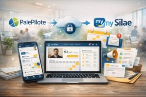 Écran d'ordinateur affichant un portail de paie en ligne avec un bulletin de salaire dématérialisé