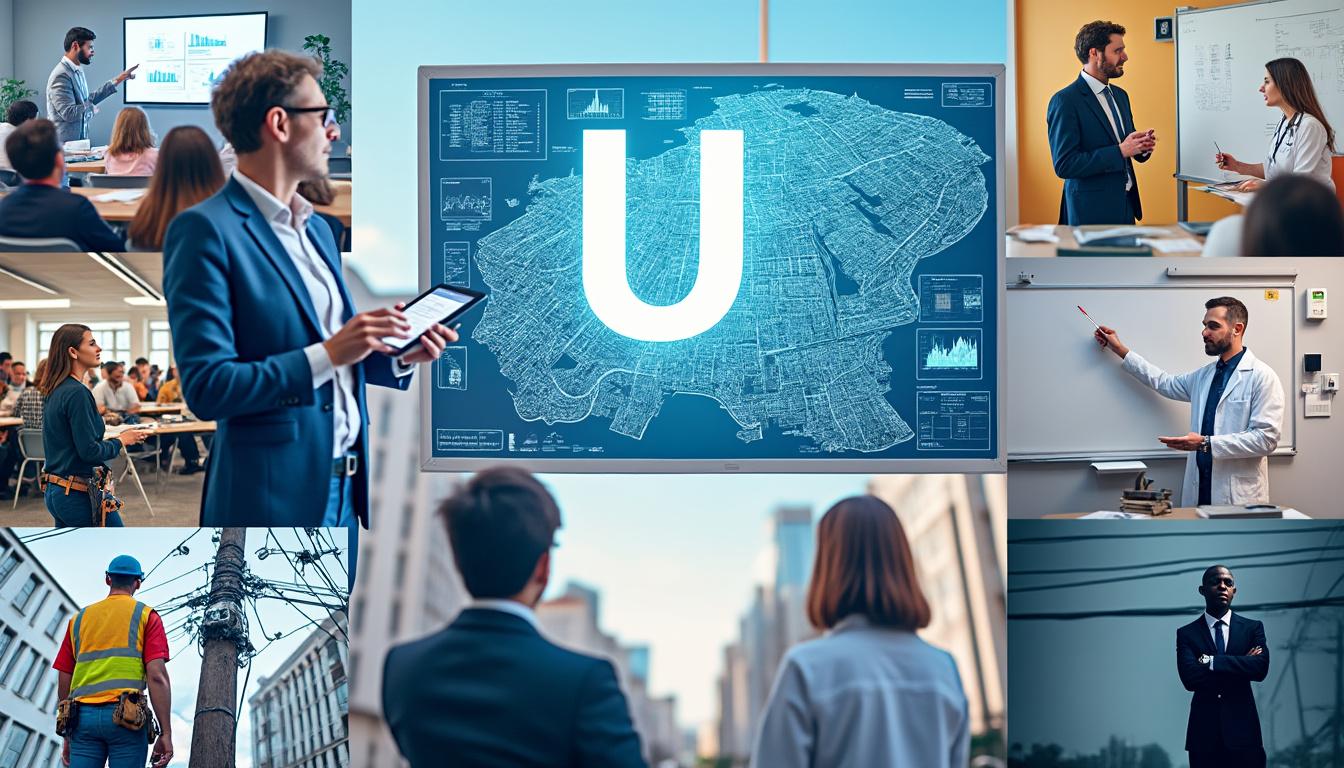 Illustration des métiers en U, urbaniste, urologue et UX designer